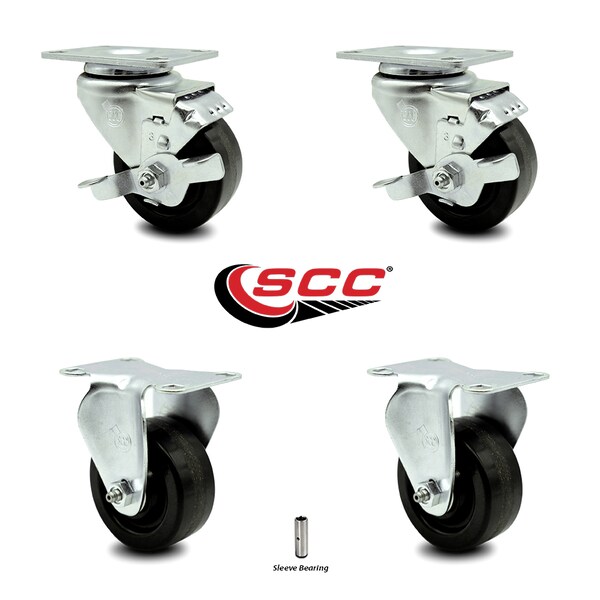 3 Inch Phenolic Wheel Swivel Top Plate Caster Set with 2 Brake 2 Rigid SCC
